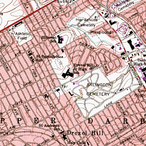 Topographic Map of Drexel Hill Middle School, PA