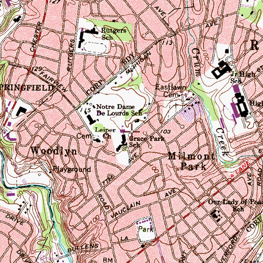 Topographic Map of Grace Park Elementary School, PA
