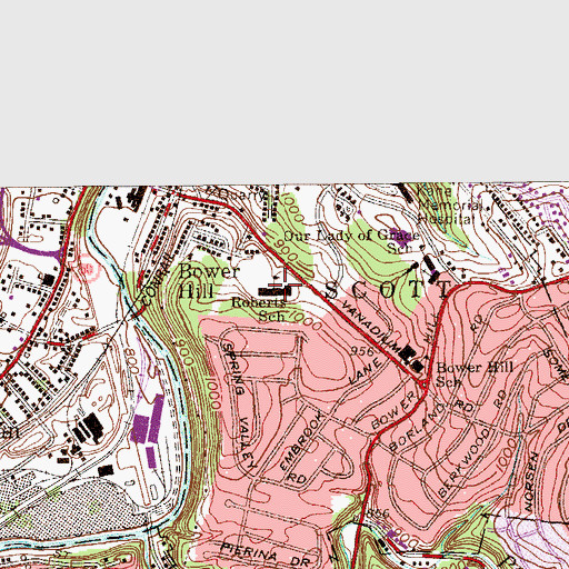 Topographic Map of Roberts Elementary School, PA