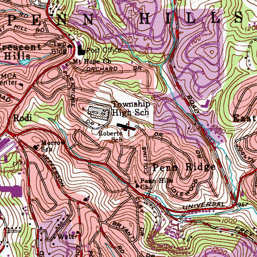 Topographic Map of Roberts Vocational Center, PA