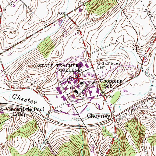 Topographic Map of Cheyney University of Pennsylvania, PA