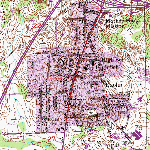 Topographic Map of Kaolin, AL