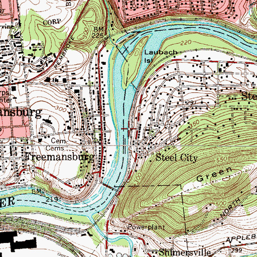 Topographic Map of Curries Ferry (historical), PA