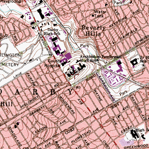 Topographic Map of Monsignor Bonner High School, PA