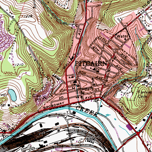 Topographic Map of Pitcairn Building Plus Three Elementary School, PA