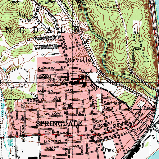 Topographic Map of Springdale Junior-Senior High School, PA