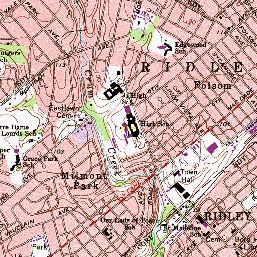 Topographic Map of Woodlyn Elementary School, PA