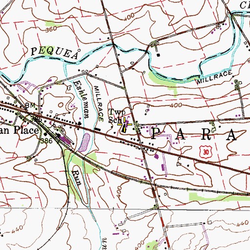 Topographic Map of Paradise Elementary School, PA