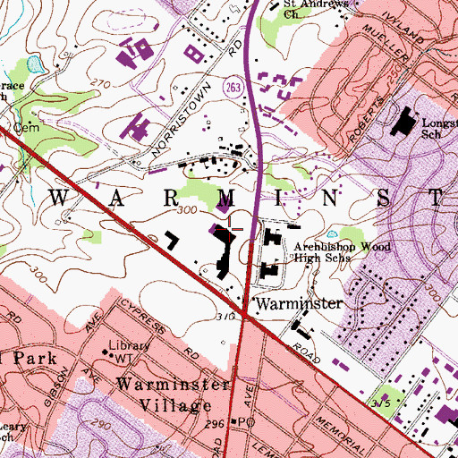 Topographic Map of Warminster Shopping Center, PA
