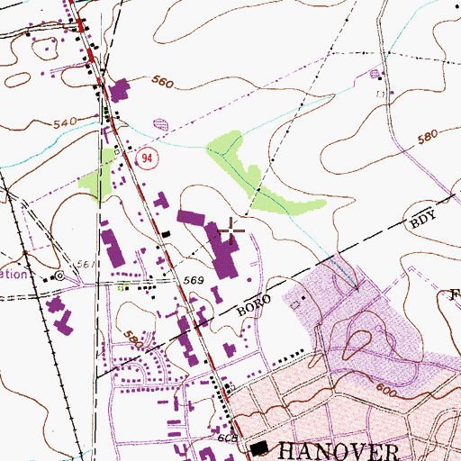 Topographic Map of North Hanover Mall, PA