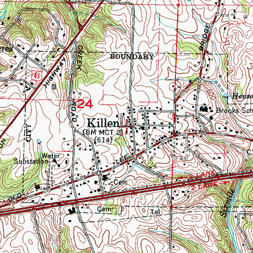 Topographic Map of Killen, AL
