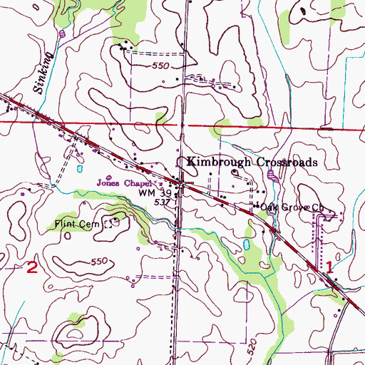 Topographic Map of Kimbrough Crossroads, AL