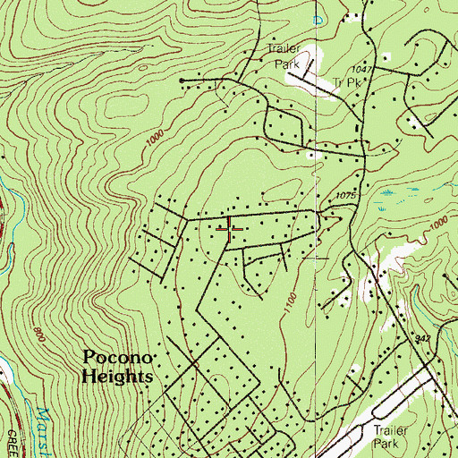 Topographic Map of Pocono Heights, PA