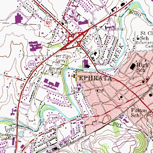 Topographic Map of Ephrata Cloister, PA