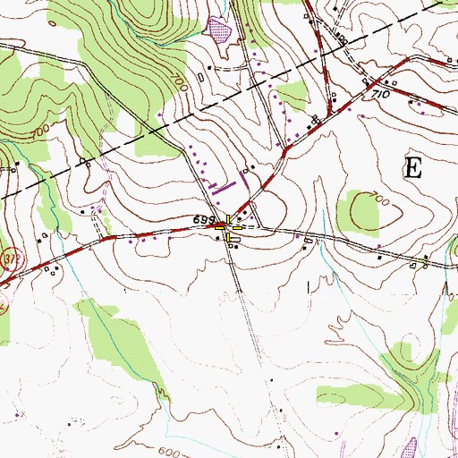 Topographic Map of Oakbottom, PA