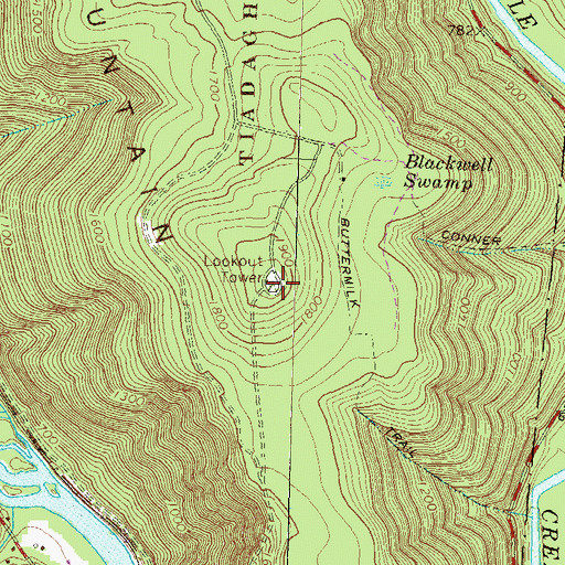 Topographic Map of Waterville Lookout Tower, PA