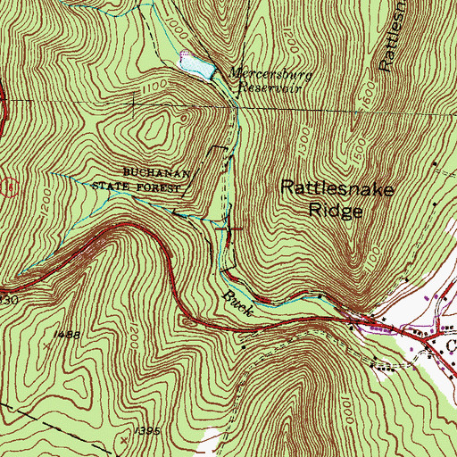 Topographic Map of Buchanans Birthplace, PA