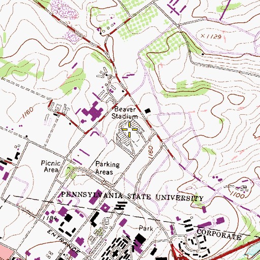 Topographic Map of Beaver Stadium, PA