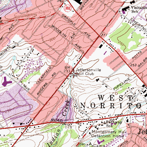 Topographic Map of Jeffersonville Golf Club, PA