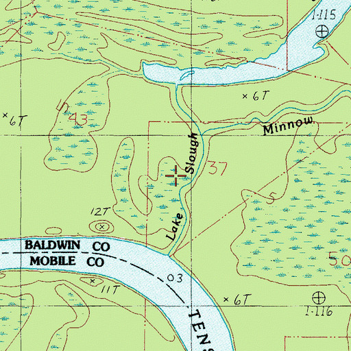 Topographic Map of Lake Slough, AL