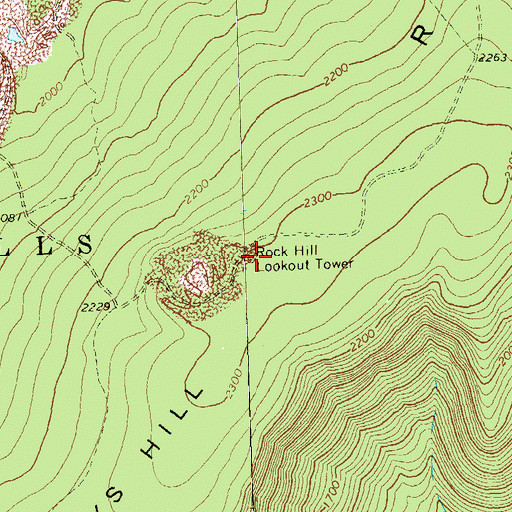 Topographic Map of Rock Hill Lookout Tower, PA