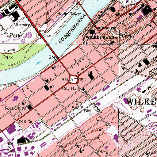 Topographic Map of Wilkes-Barre, PA