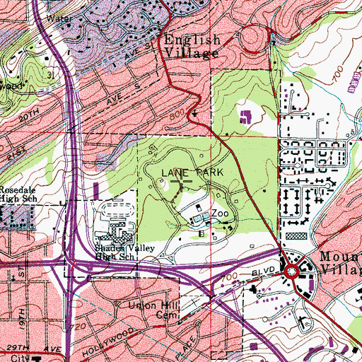 Topographic Map of Lane Park, AL