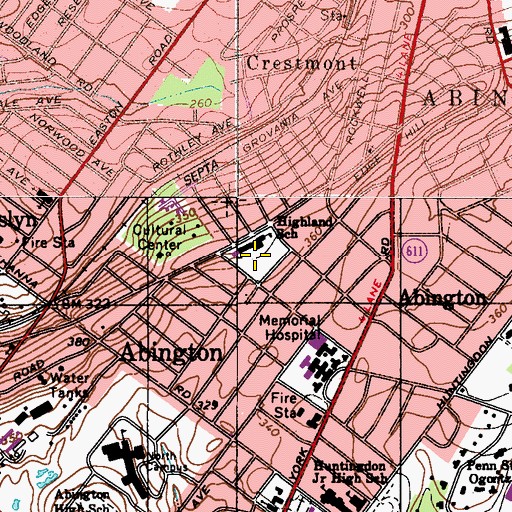 Topographic Map of Highland Elementary School, PA