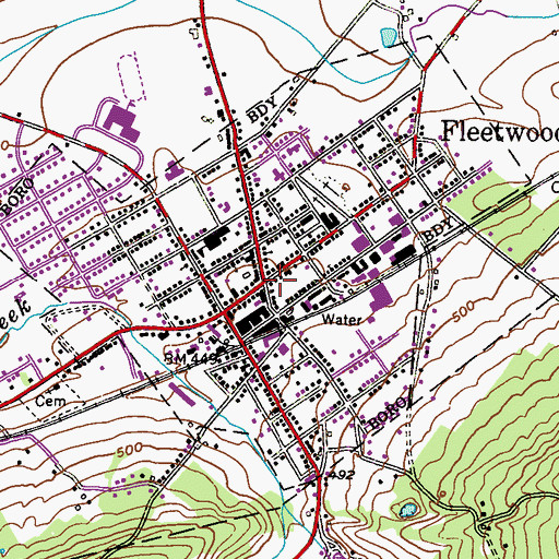 Topographic Map of Fleetwood, PA