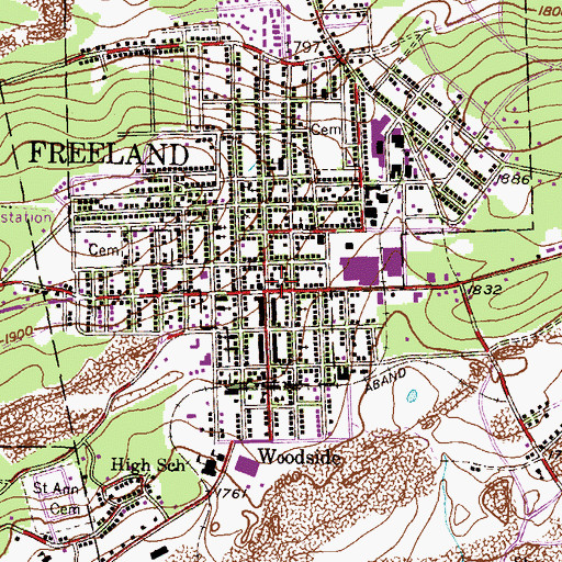 Topographic Map of Freeland, PA