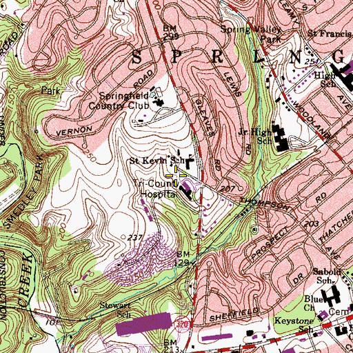 Topographic Map of Springfield Hospital, PA