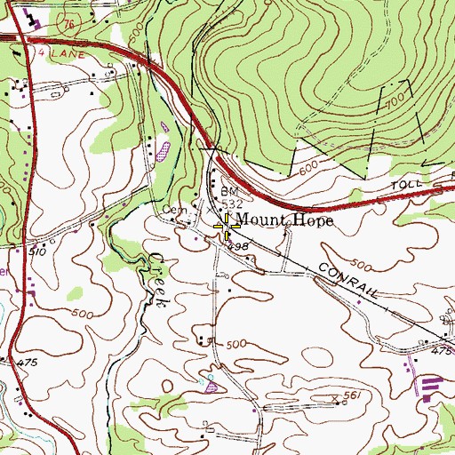 Topographic Map of Mount Hope Post Office (historical), PA