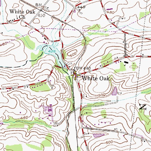 Topographic Map of White Oak Post Office (historical), PA