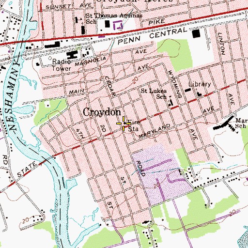 Topographic Map of Croydon Post Office (historical), PA