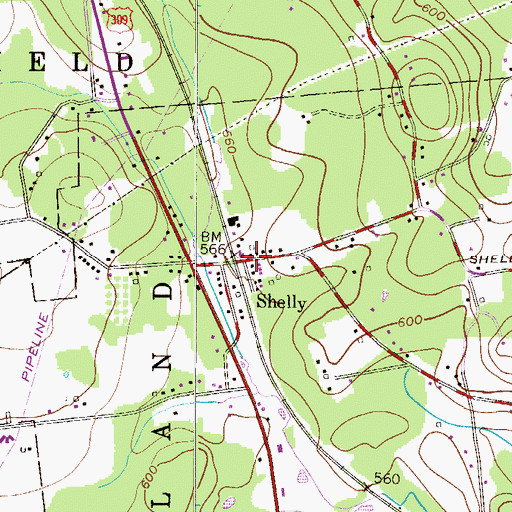Topographic Map of Shelly Post Office (historical), PA