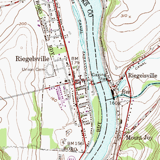 Topographic Map of Riegelsville Post Office (historical), PA
