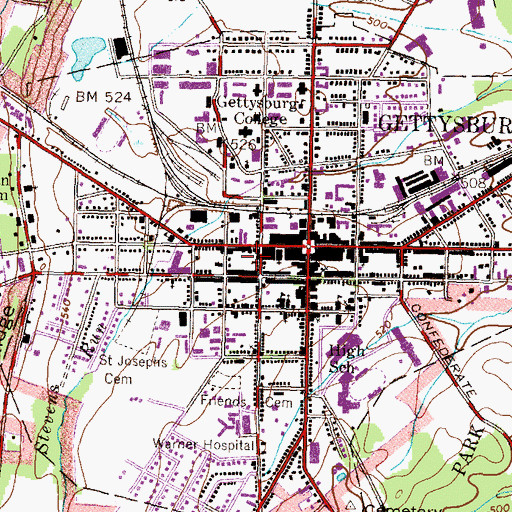 Topographic Map of Borough of Gettysburg, PA