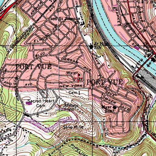 Topographic Map of Borough of Port Vue, PA