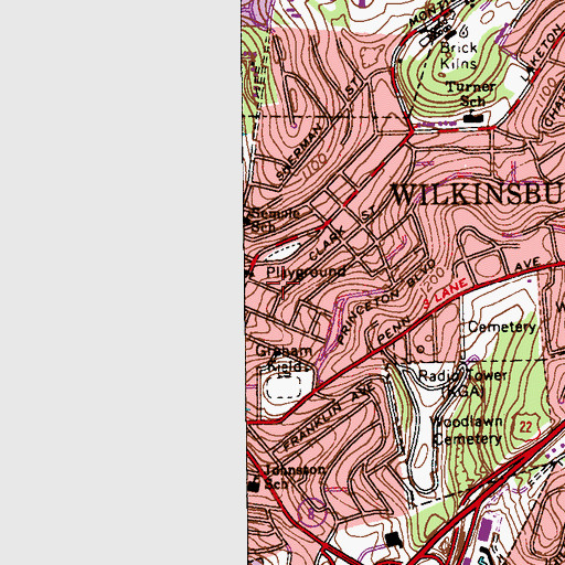 Topographic Map of Borough of Wilkinsburg, PA