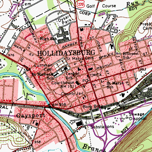 Topographic Map of Borough of Hollidaysburg, PA