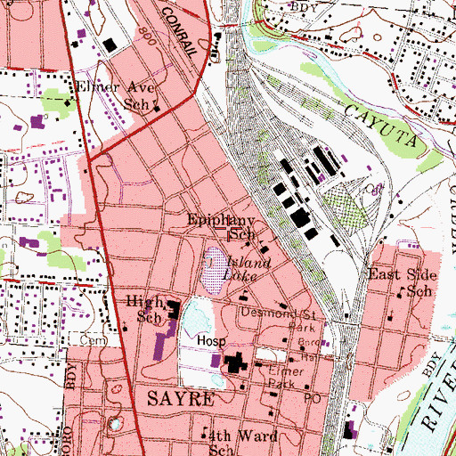 Topographic Map of Borough of Sayre, PA