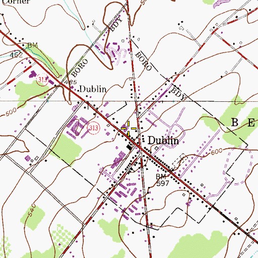 Topographic Map of Borough of Dublin, PA