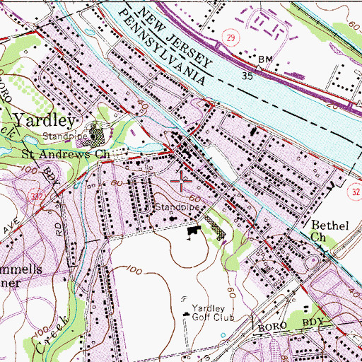 Topographic Map of Borough of Yardley, PA