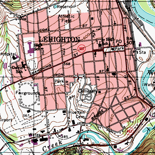 Topographic Map of Borough of Lehighton, PA