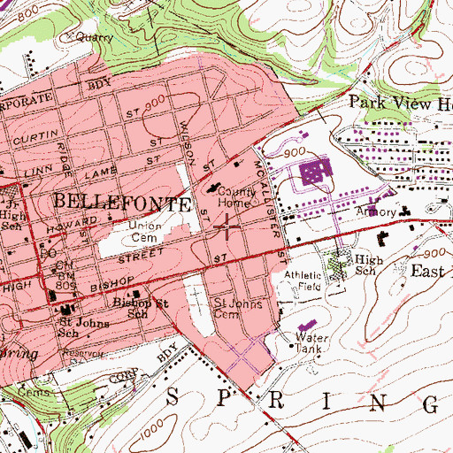 Topographic Map of Borough of Bellefonte, PA