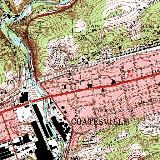 Topographic Map of City of Coatesville, PA