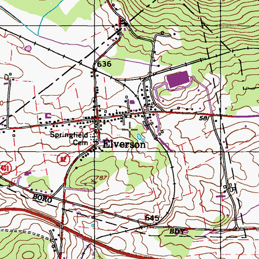 Topographic Map of Borough of Elverson, PA