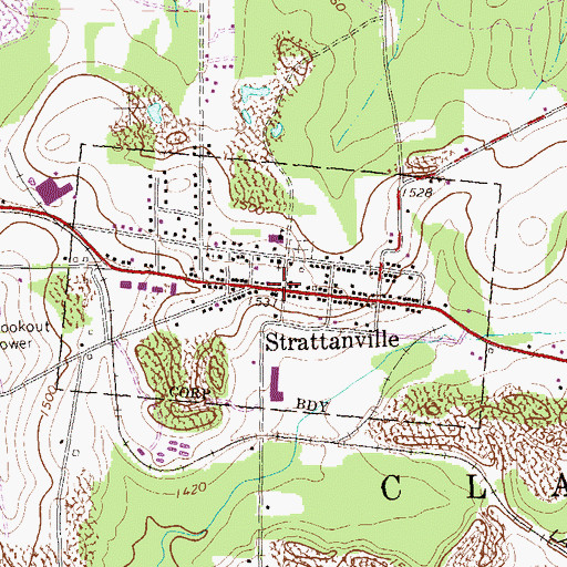 Topographic Map of Borough of Strattanville, PA