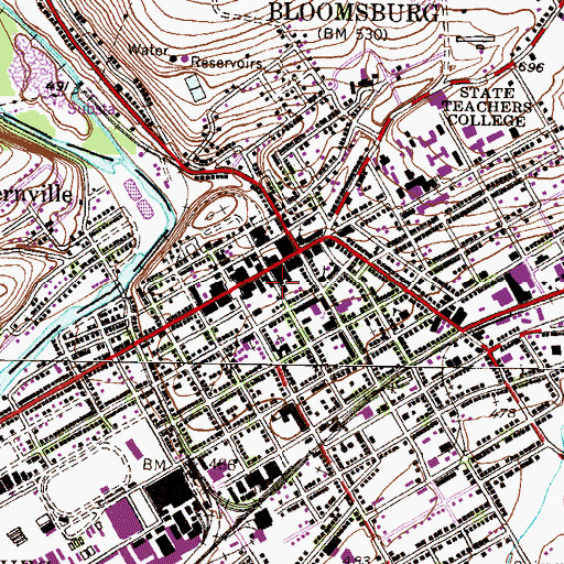 Topographic Map of Town of Bloomsburg, PA