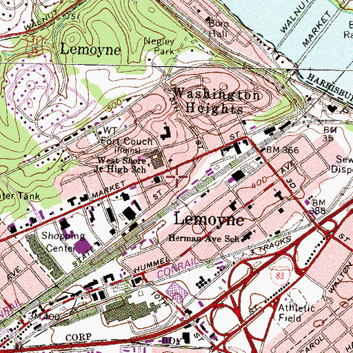 Topographic Map of Borough of Lemoyne, PA